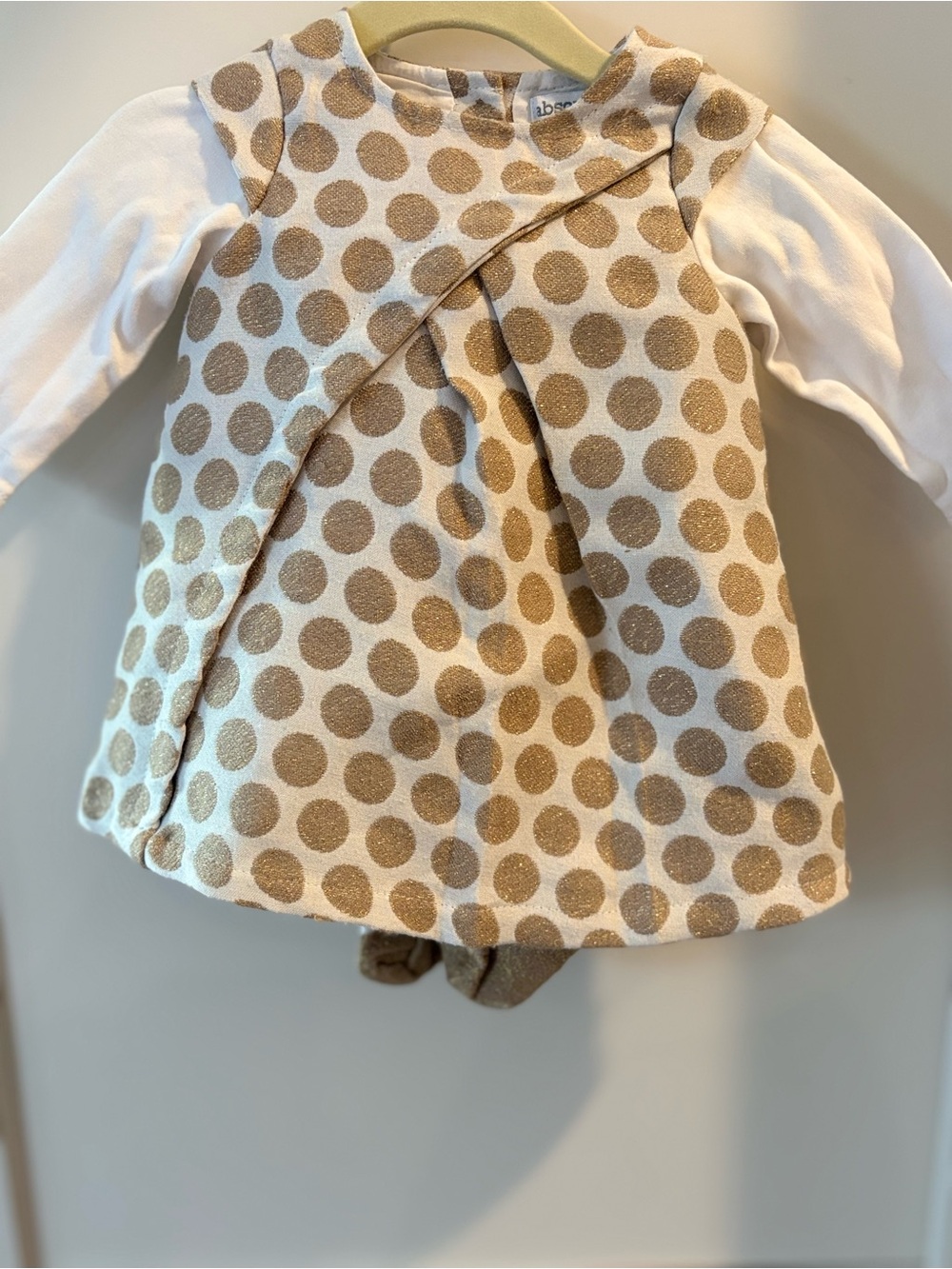 Absorba Cream and Tan Polka Dot Baby Dress
